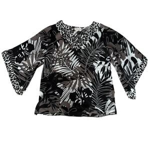 Belle by Kim Gravel Printed Blouse 🖤 Tropical Leaf + Animal Print • Fits M/L